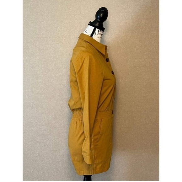 Anthro See U Soon Womens Yellow Long Sleeve Shirt Romper sz Small Button - Picture 5 of 11